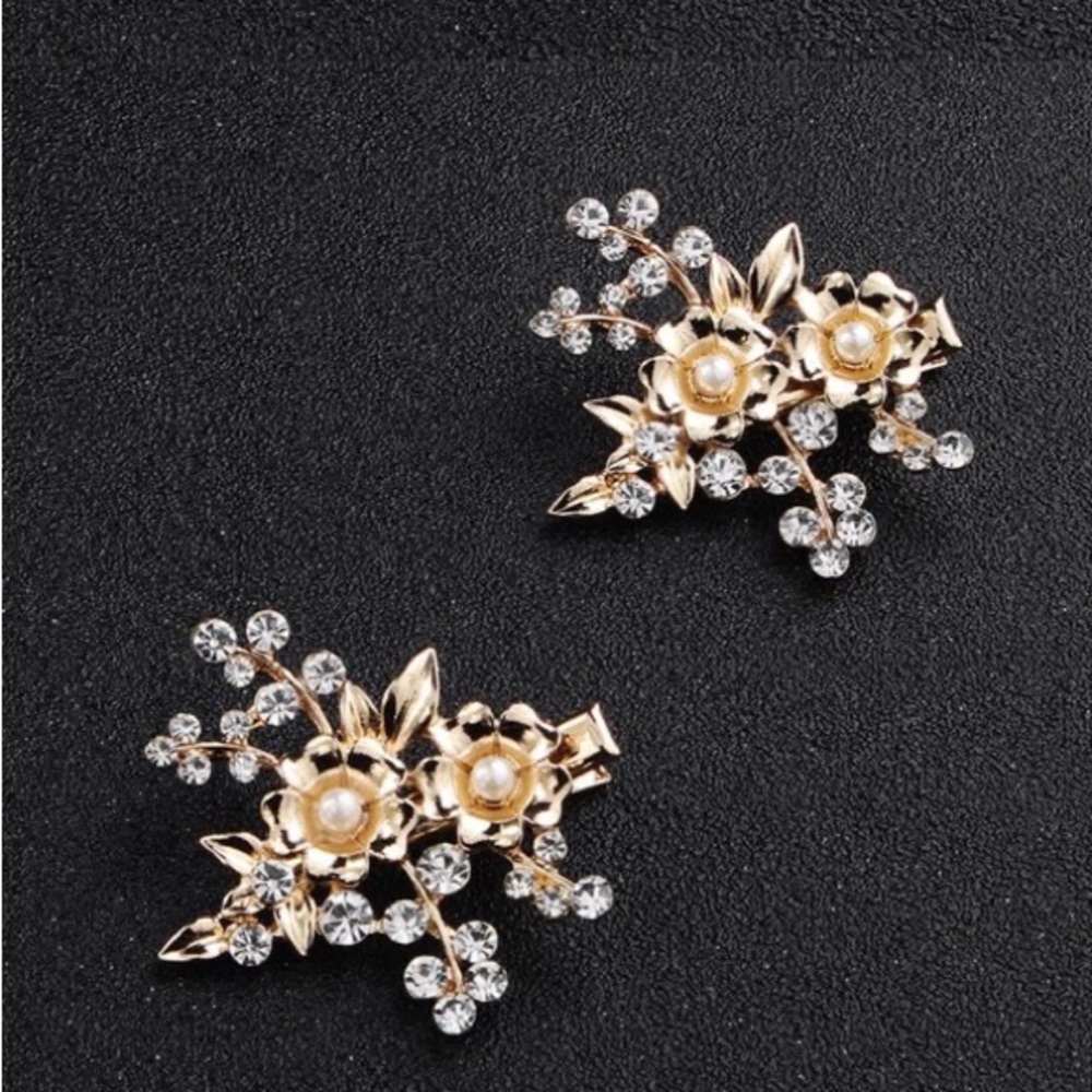 Single Gold Color Hair Clips Austrian Crystal Barrettes Women Hair Accessories - Picture 2 of 5
